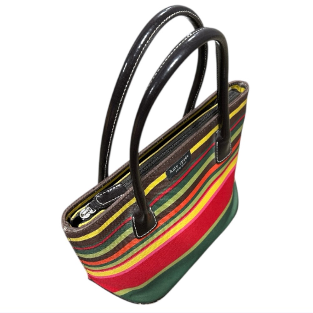 Vintage 90s Iconic Kate Spade Striped Canvas and Leather Shoulder Bag Handbag - Picture 5 of 8
